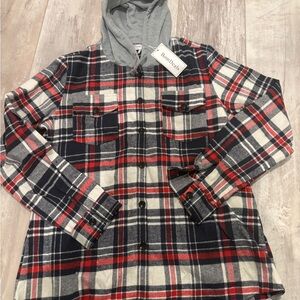 Plaid Hooded Jacket for Kids - Red, Black, and Gray